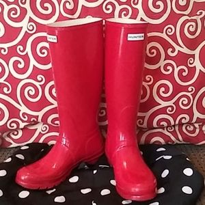 ❤Red Tall Hunter Boots